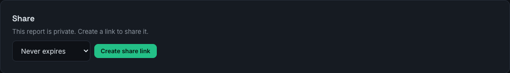 The share box with an expiry dropdown and a Create share link button